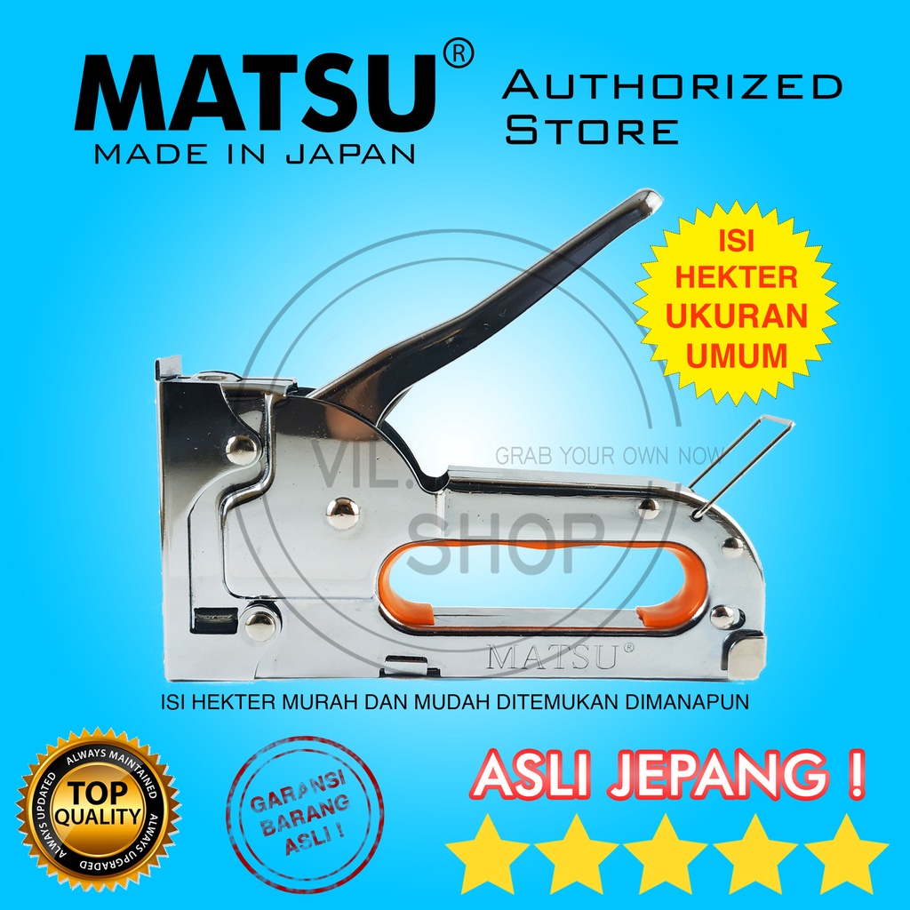 

STAPLER HEKTER TEMBAK MATSU JAPAN JEPANG HAND GUN TACKER GUNTACKER STAPLES TEMBAK UNTUK PASANG JOK MOBIL MOTOR SPANDUK PAMFLET PAMPLET JILID BUKU DOKUMEN DEKORASI PESTA PELAMINAN HAJATAN KAIN KULIT KARPET TEKIRO KANGARO RAPIDE BENZ SELLERY