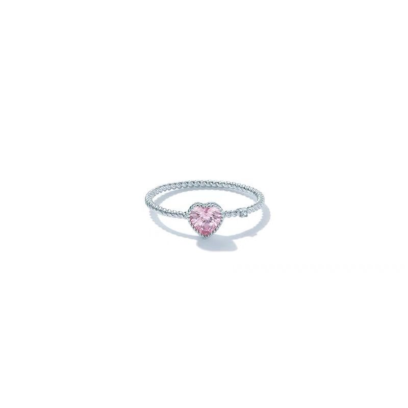 Disney Cincin Silver 925 Adjustable Desain Hati Hias Cubic Zirconia Berlian Warna Pink Untuk Wanita