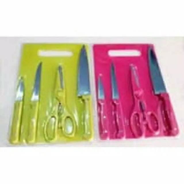 Set pisau dapur plus talenan 5 in 1 lengkap pisau dan gunting