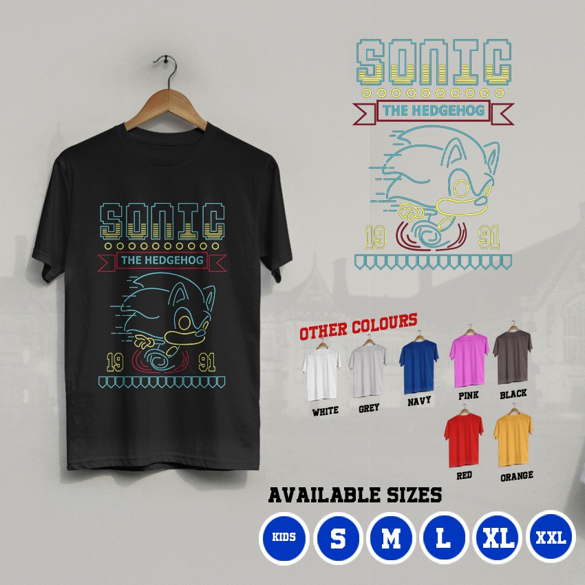 K/595 Kaos Sonic The Hedgehog 1991 Premium T-Shirt Anak dan Dewasa