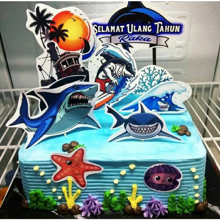 cake topper megalodon/ikan hiu bisa tambah nama hiasan kue ulang tahun