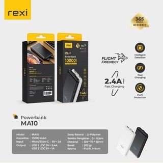 POWER BANK REXI 10.000MAH FAST CHARGING 2.4A 2 USB MA10