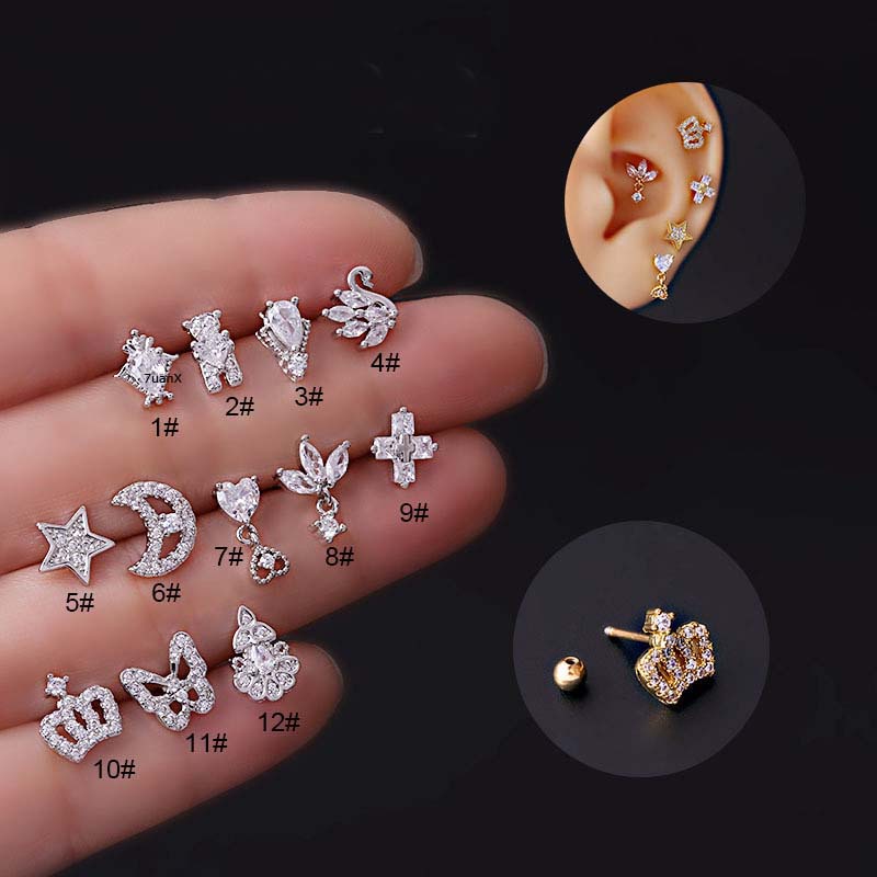 1pc Anting Tusuk Bentuk Bintang / Bulan / Gagak Bahan Stainless Steel 20Gauge