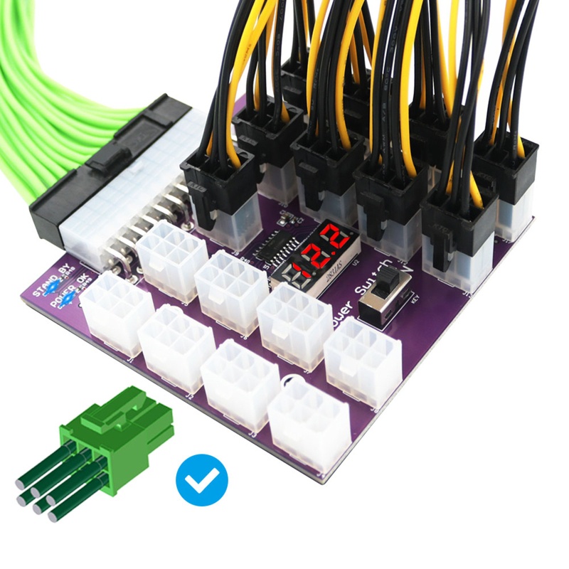 Btsg 24Pin to 17 ATX 6pin Server PSU Power Supply Breakout Board Adapter 2400W Max