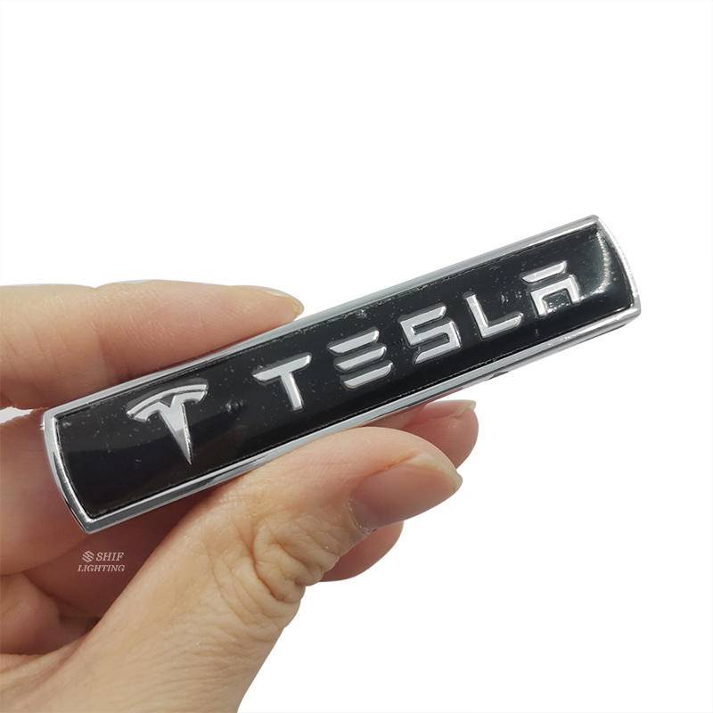 2pcs Stiker Emblem Logo Tesla Bahan Metal Untuk Fender Samping Mobil Tesla