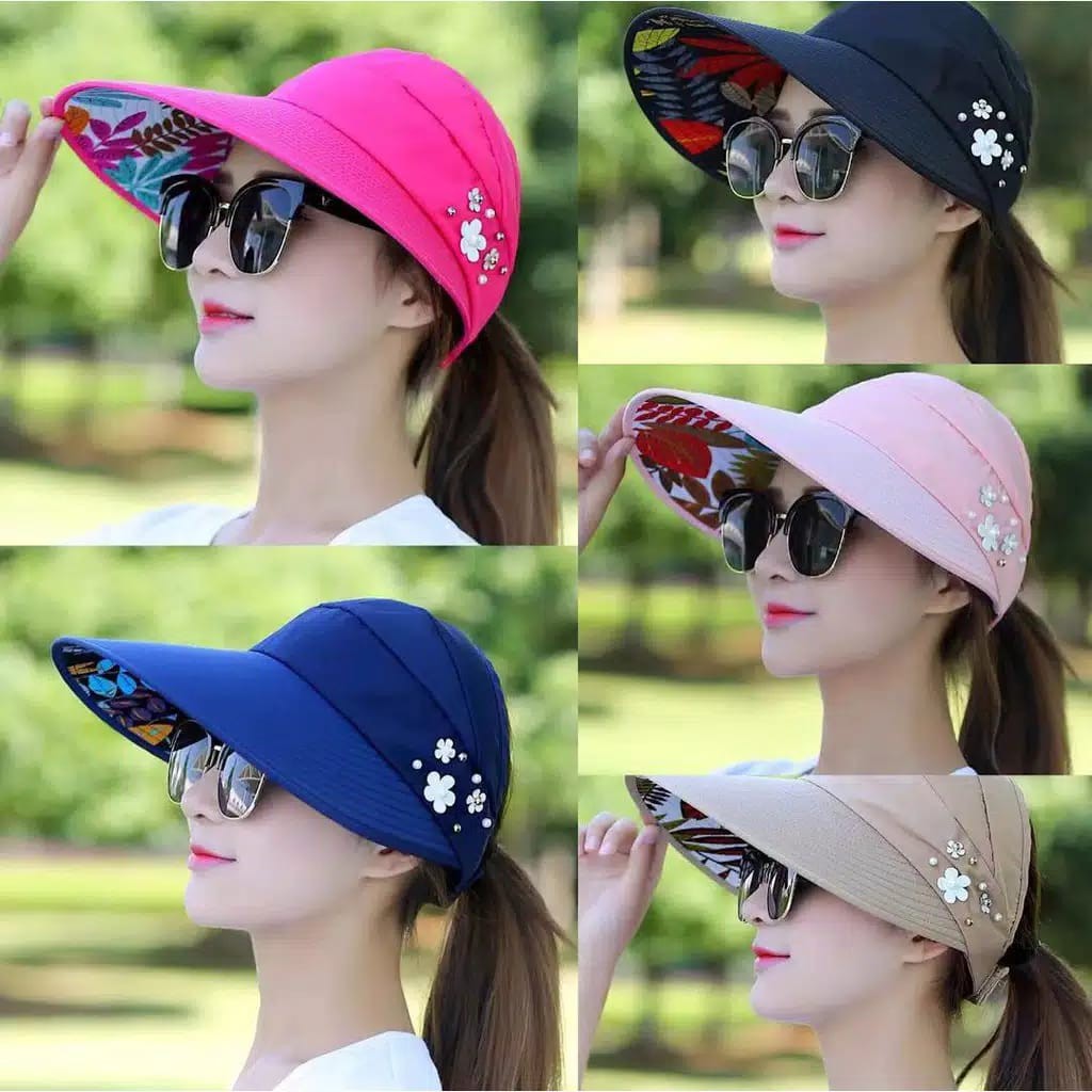 Topi Visor Lipat Wanita Casual Pelindung Sinar UV Anti UV Untuk Pantai / Outdoor/Fashion Import (VC)