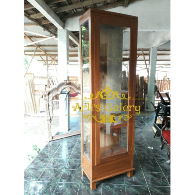 Lemari hias pajangan kaca pintu 1 minimalis kayu jati furniture jepara