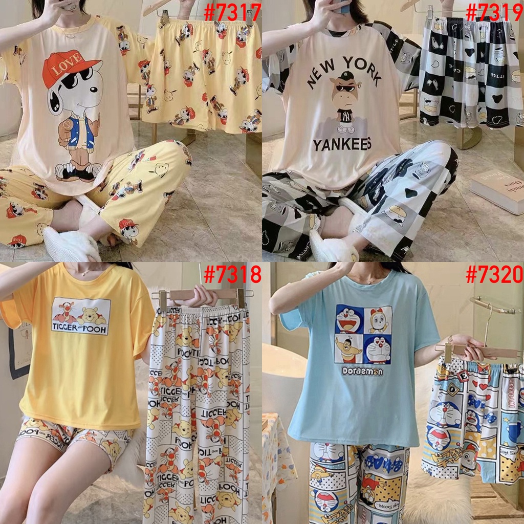 Setelan Piyama Wanita 3in1 Leisure Wear Baju Tidur Bobo Karakter Motif Korea CP Spandex Import Umisuka KKUM JALJA