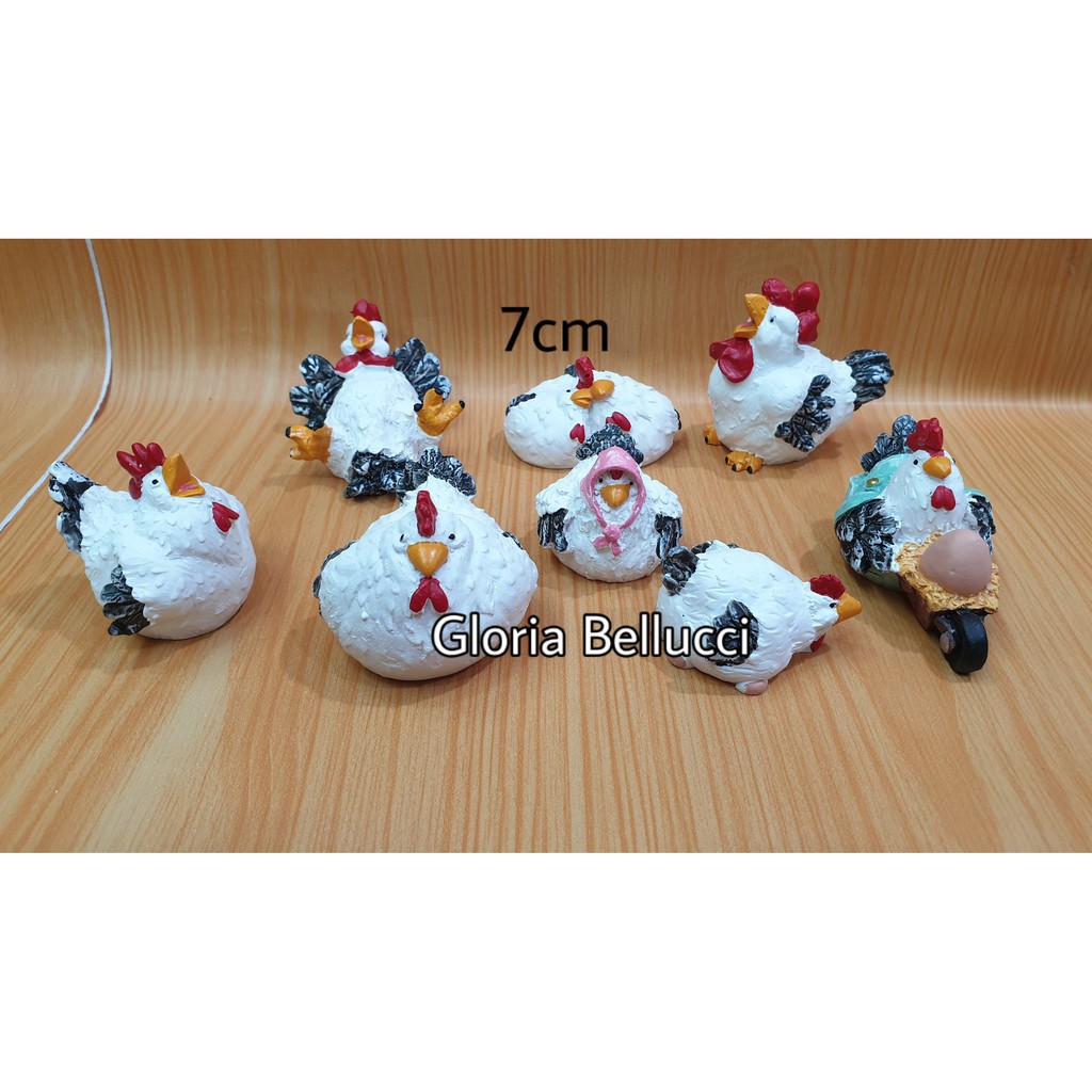 patung pajangan ayam lucu 8 miniatur chicken family
