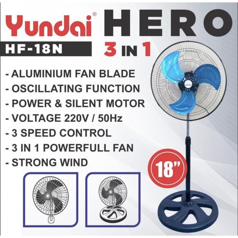 YUNDAI KIPAS ANGIN HERO HF-18W / KIPAS ANGIN BERDIRI 18" INCH (BESI) / KIPAS ANGIN - ORIGINAL