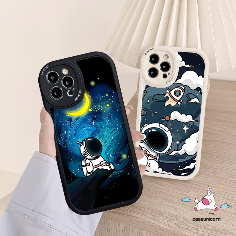 Casing Fashion Trendy NASA Case Kompatibel Untuk iPhone 7plus 11 12 13 14 Pro MAX XR 6 6s 7 8 Plus X XS MAX SE 2020 Kartun Lucu Astronot Bintang TPU Lembut Sulicon Penutup Belakang