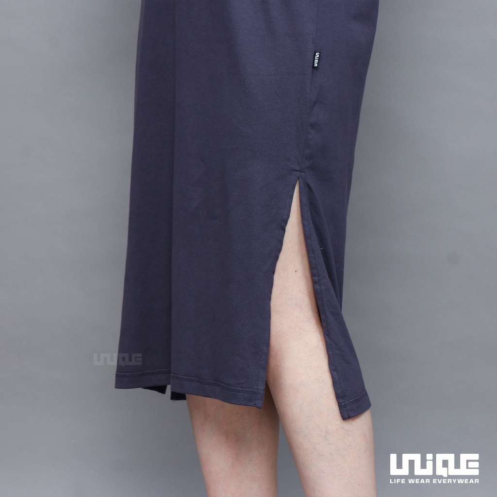 UNIQUE - (Dress Series) Midi Dress With Slit Grey Stone