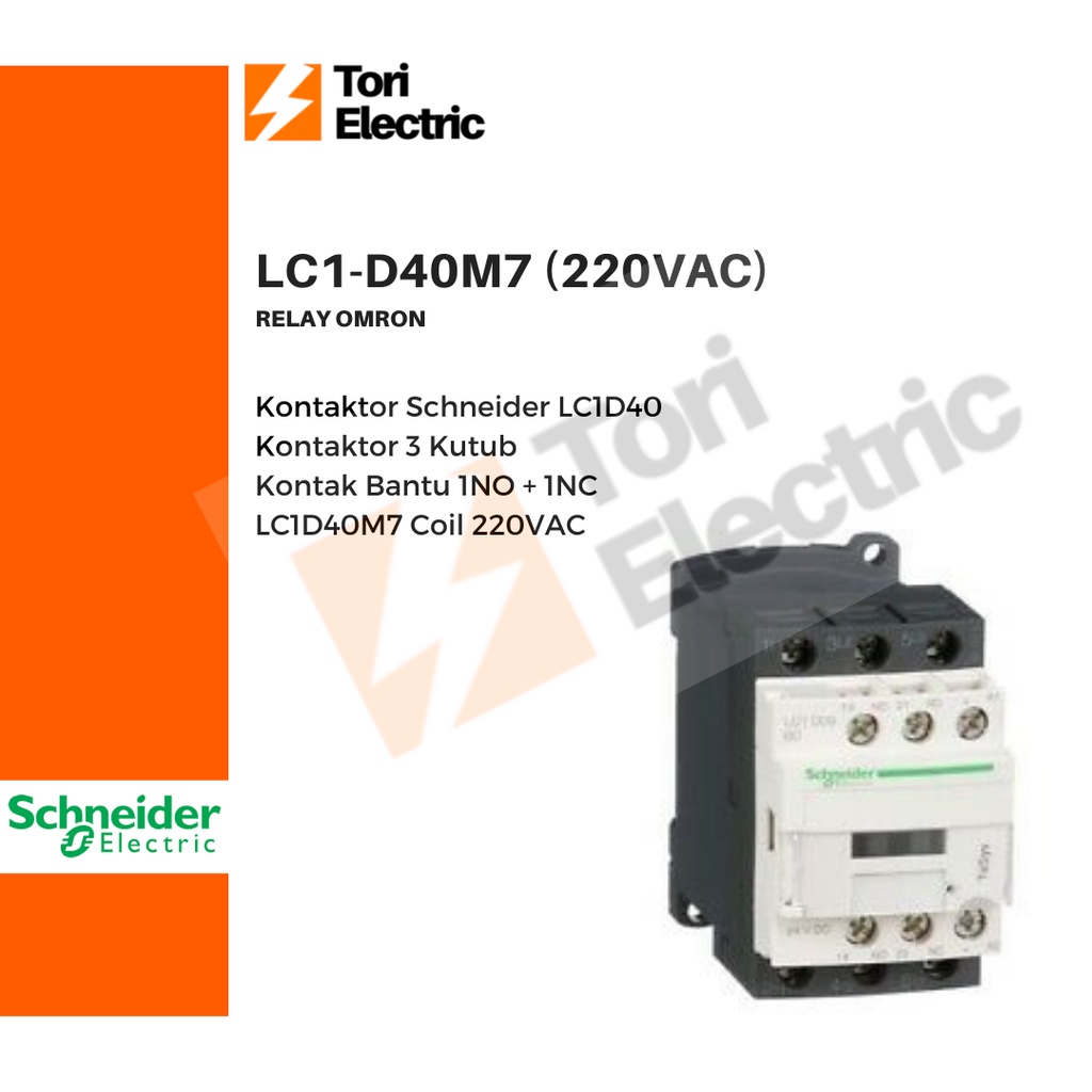 SCHNEIDER KONTAKTOR CONTACTOR 3 POLE LC1-D40M7 LC1 D40M7 LC1D40 220VAC