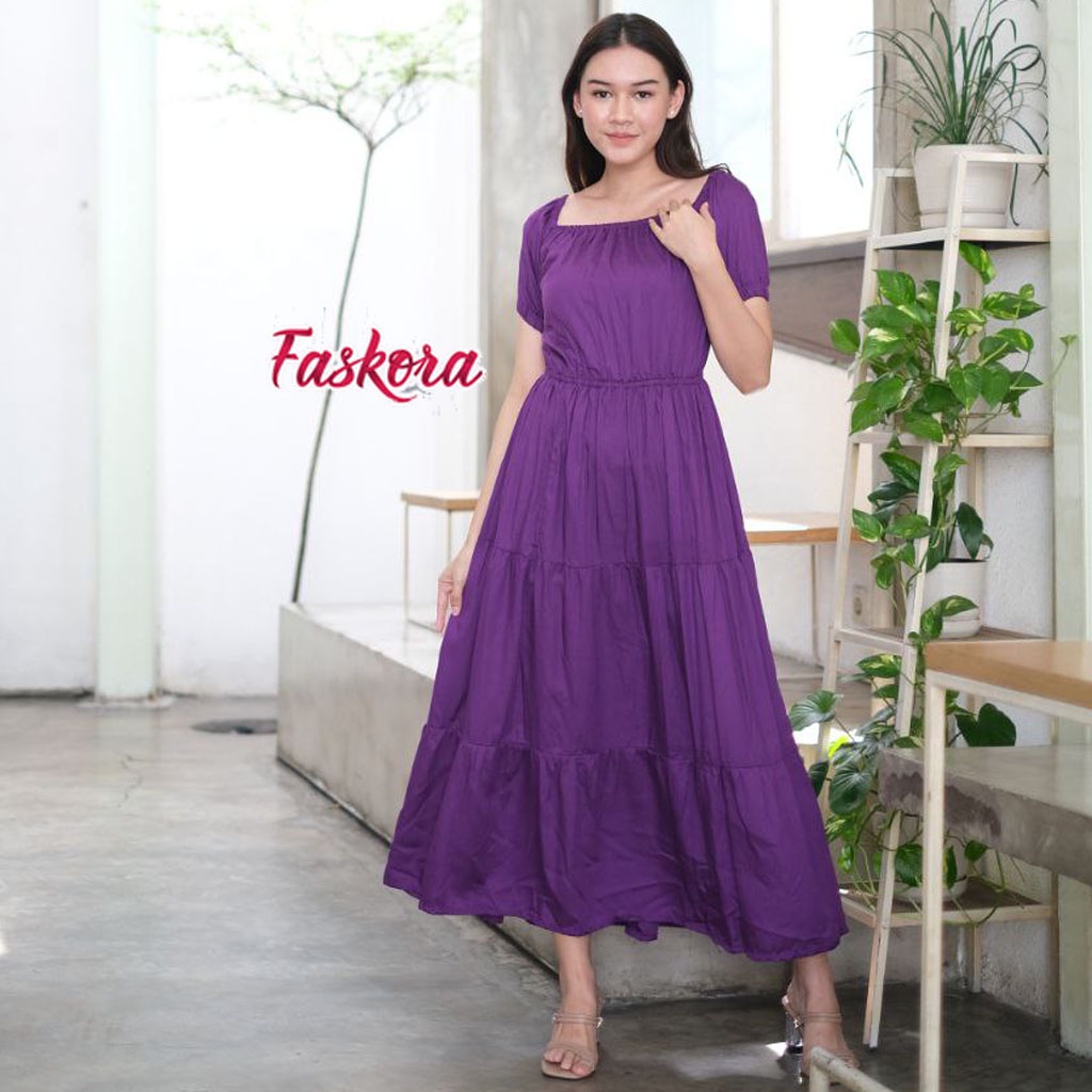 Dress Cindi Polos Panjang Lengan Pendek