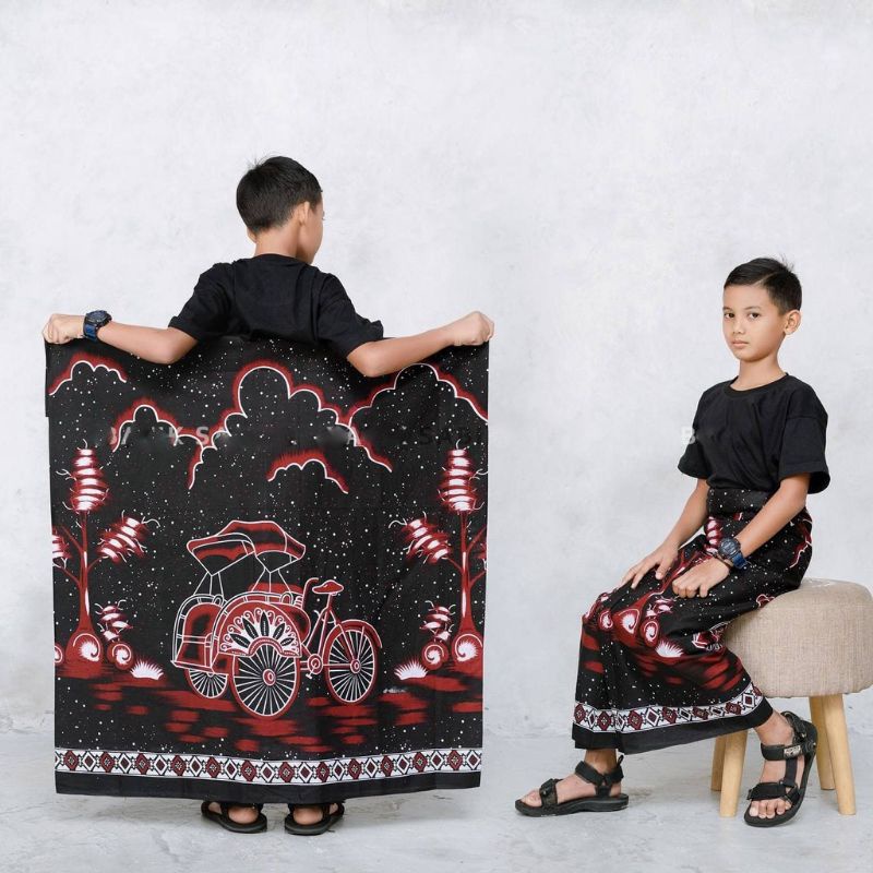 BATIKUSMAN NEW SARUNG MOTIF BECAK MERAH SARUNG ANAK SD ATAU SMP KANGSANTRI I SARUNG BATIK | SARUNG A