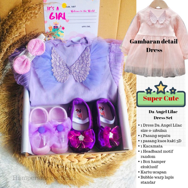 HAMPERSMEE SET PREMIUM - HAMPERS BAYI HAMPERS BABY KADO BAYI BABY GIFT HADIAH KELAHIRAN NEWBORN MURAH HEMPERS BAYI PARCEL BAYI BARU LAHIR-Da Angel Lilac Set