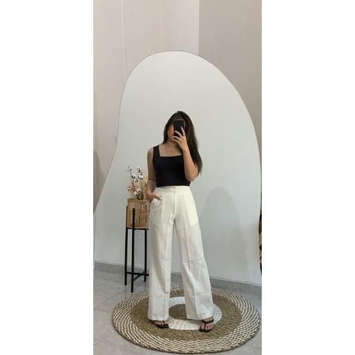 JOSHIN Sean Pants - Celana Kulot Wanita Highwaist | Cullote Pants Linen Cringkle