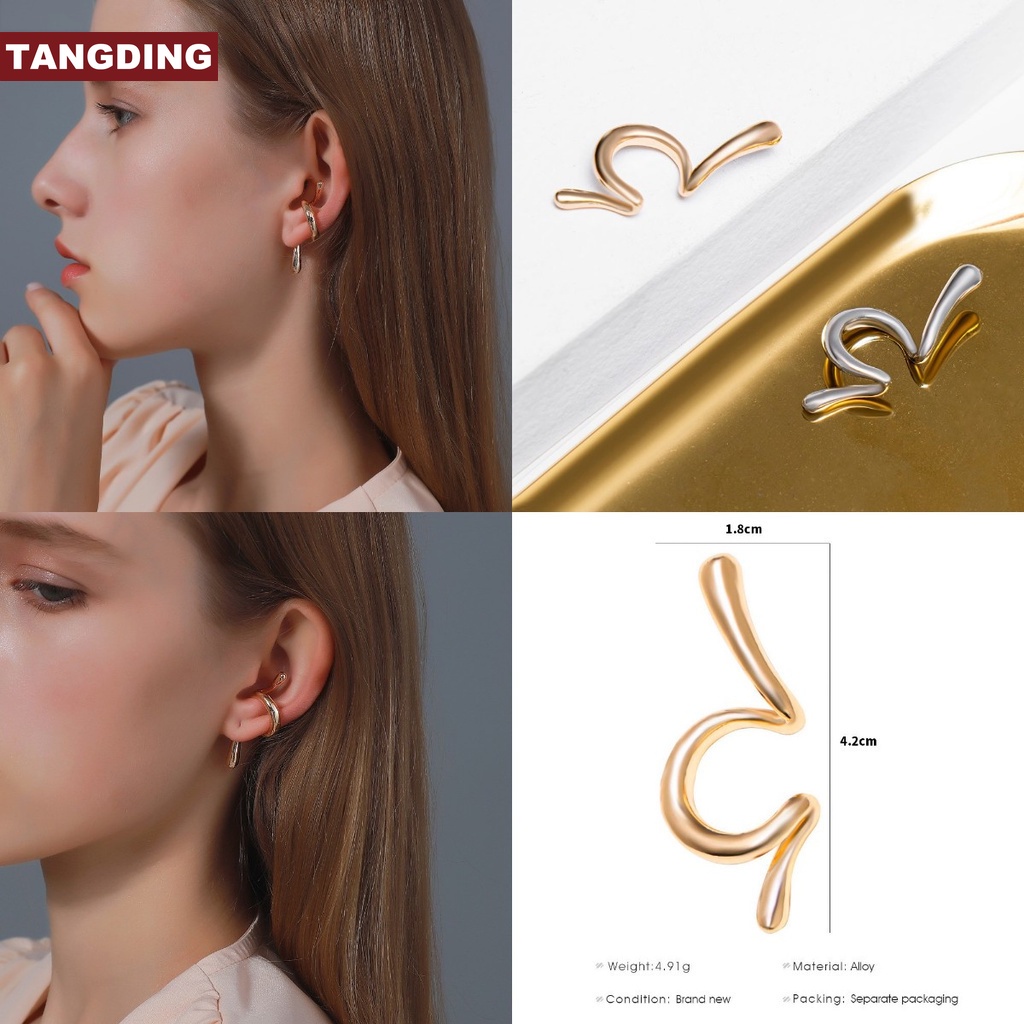 Anting Klip Tanpa Tindik Desain Detak Jantung Aksen Kristal Warna Emas Gaya Vintage Rock Untuk Wanita
