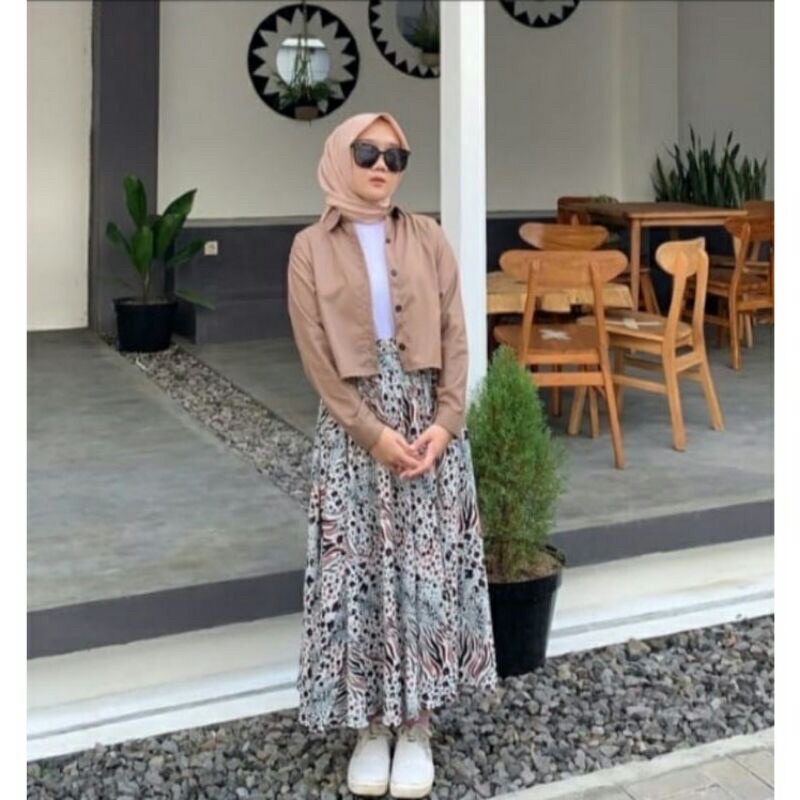 OUTER KEMEJA CROP TOP WANITA CASUAL KEMEJA RAYON CRINKLE RAYON-KEMEJA