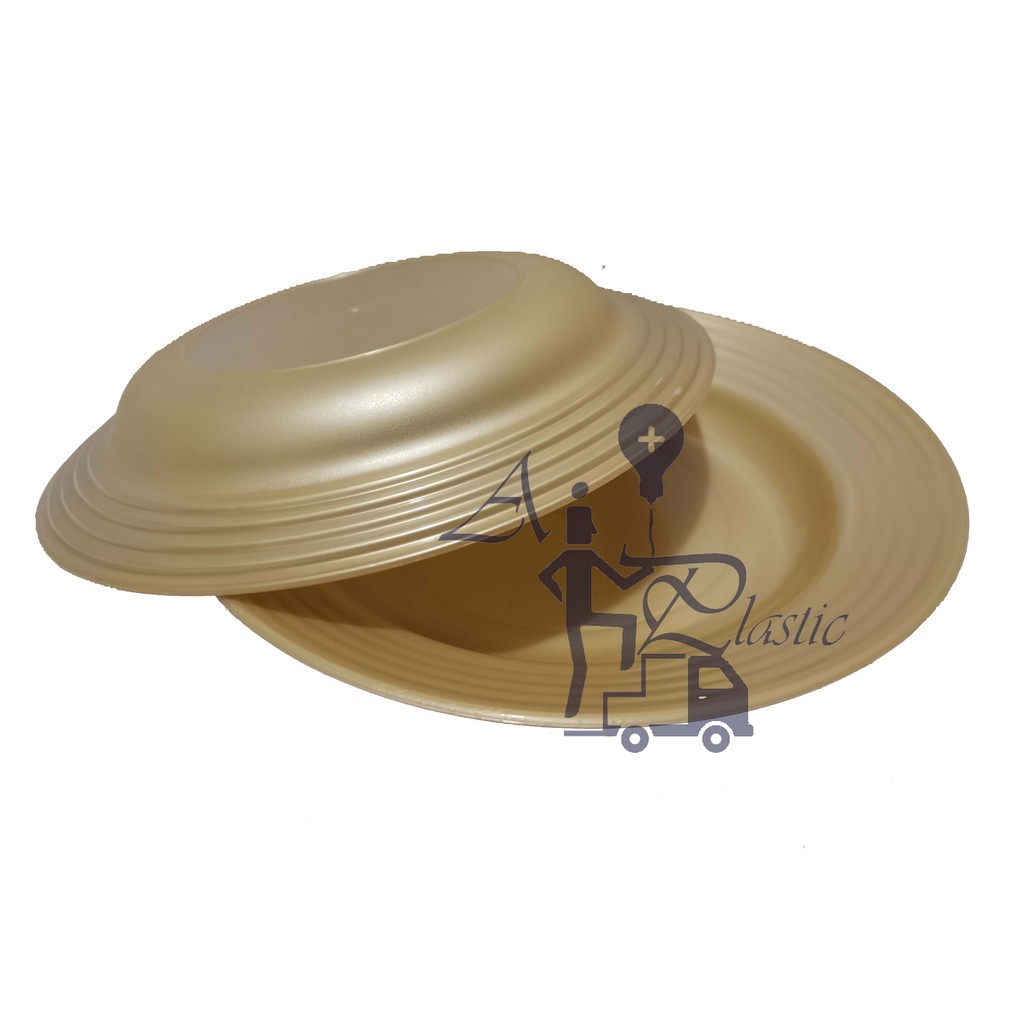 Piring Makan Bahan Plastik Harga Satuan Termurah BerKualitas-Gold 1pcs