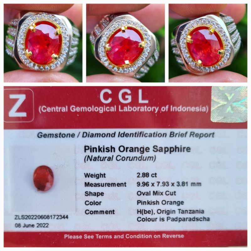 Natural Pinkish Orange Sapphire Memo 2.88 crt