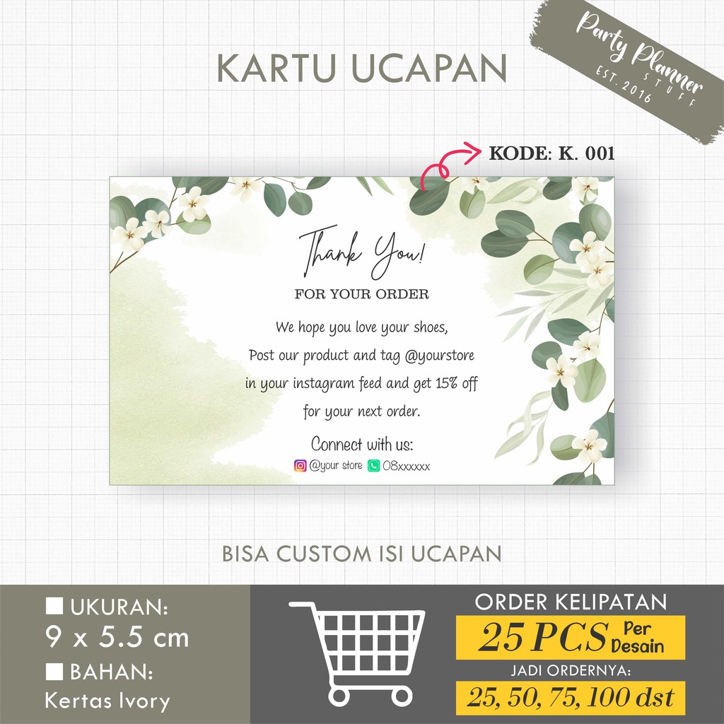 Kartu ucapan olshop / kartu terima kasih online shop / dropship card / kartu online shop custom