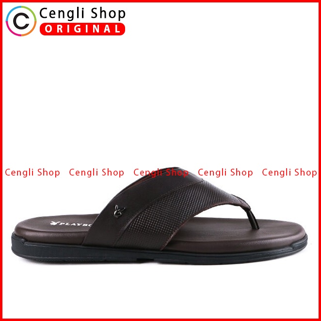 SANDAL JEPIT KULIT PLAYBOY PRIA ORIGINAL CASUAL BRANDED COKLAT PL09