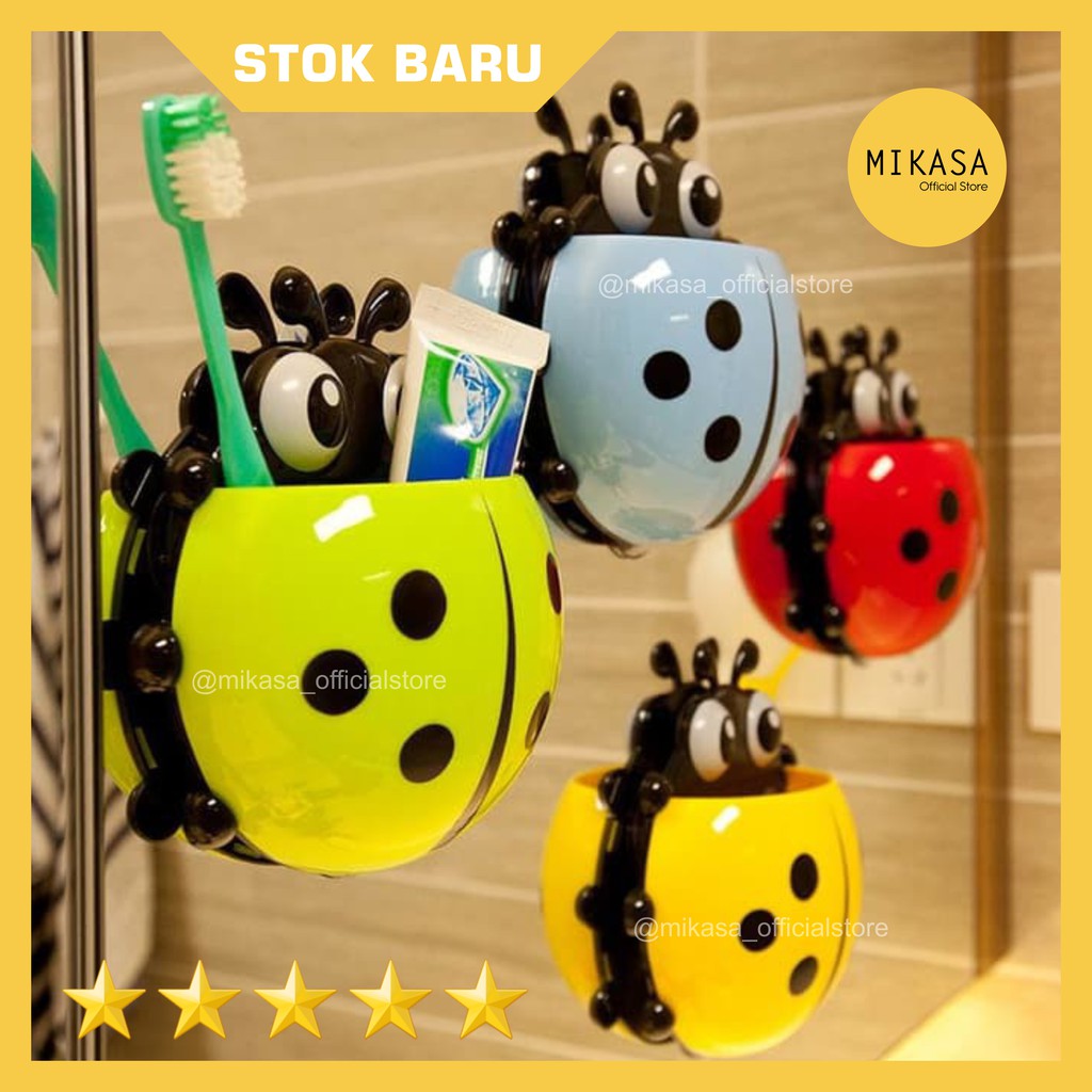 [UNIK] Holder Sikat Gigi & Odol Motif Kumbang - Tempat Wadah Tempel Nempel Dinding Kaca Lucu Anak