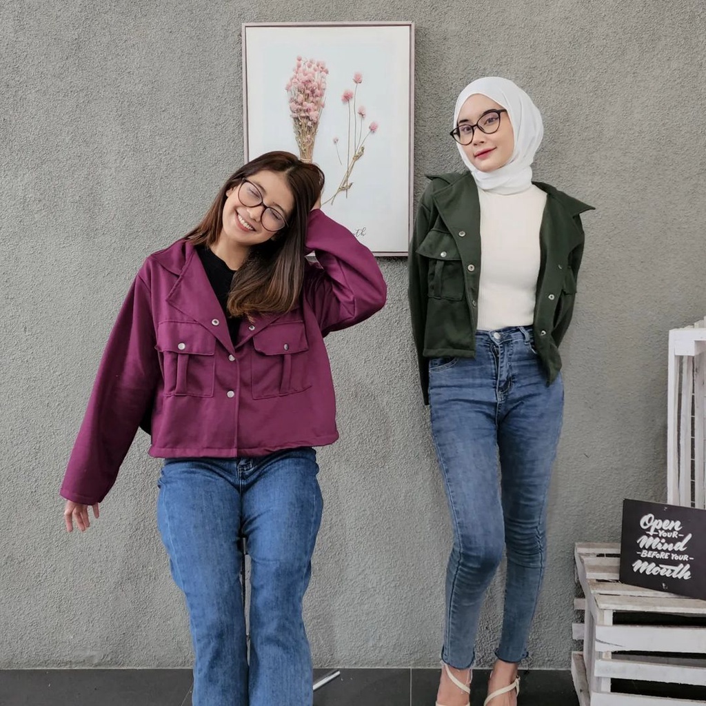 SANDRA CROOPE Jacket Berkancing Crewneck Oversize-Jacket Sweater Wanita Kekinian Termurah Korean Style