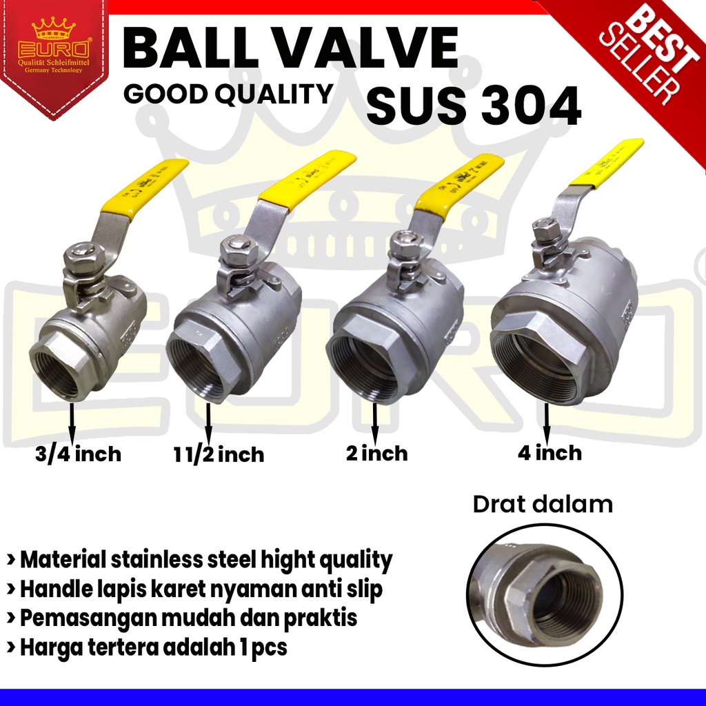 Ball Valve Stop Kran Keran Air Gas Brass Stainless Steel