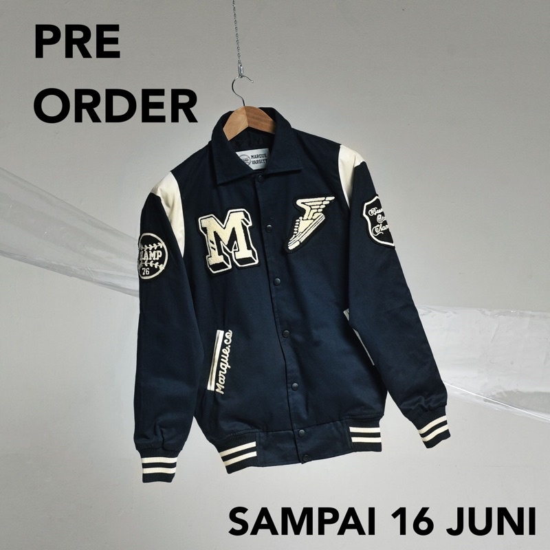 PRE ORDER - MARQUE.CO Baseball Navy Varsity Jacket - Jaket Unisex dengan Bordir Handuk VIRAL
