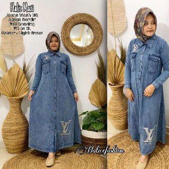 1 kodi Gamis Jeans bordir Loisa maxy Dress