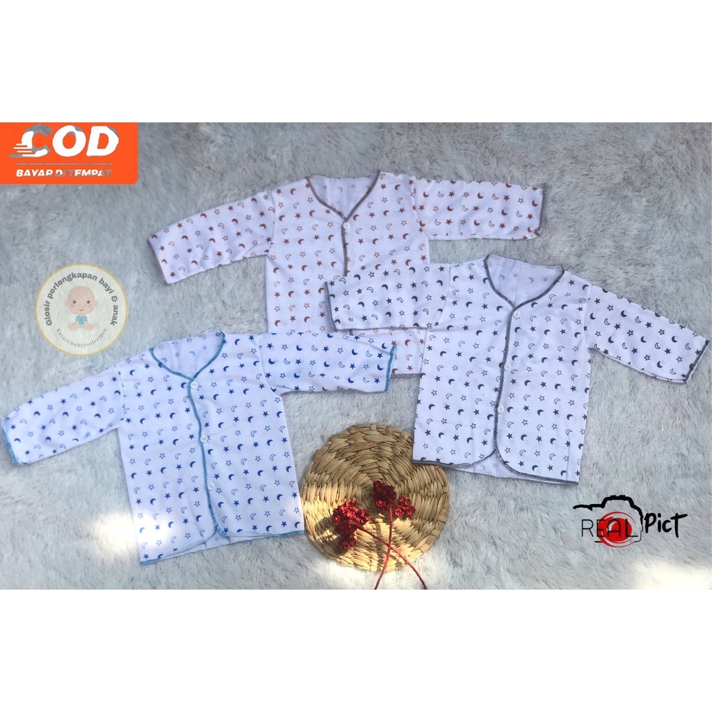 [BB.PB001] 3 Pcs Atasan Baju Bayi Tangan Panjang Baju Bayi Newborn putih Motif Umur 0 - 6 Bulan