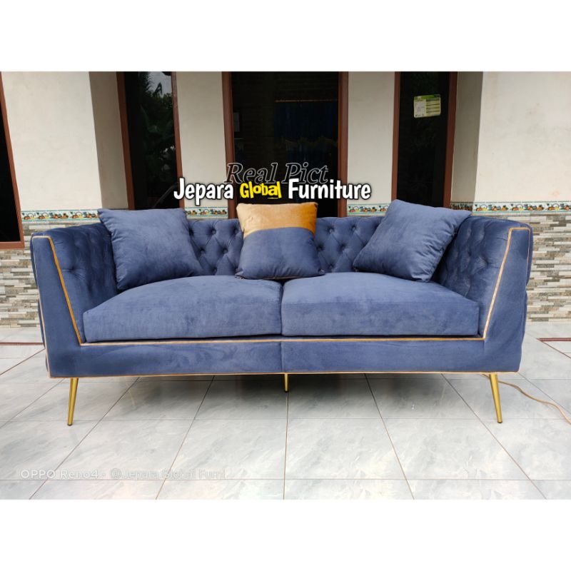 Kursi sofa Tamu Velvet button kaki stainless (sofa stainless,kursi tamu,kursi sofa bludru,kursi )