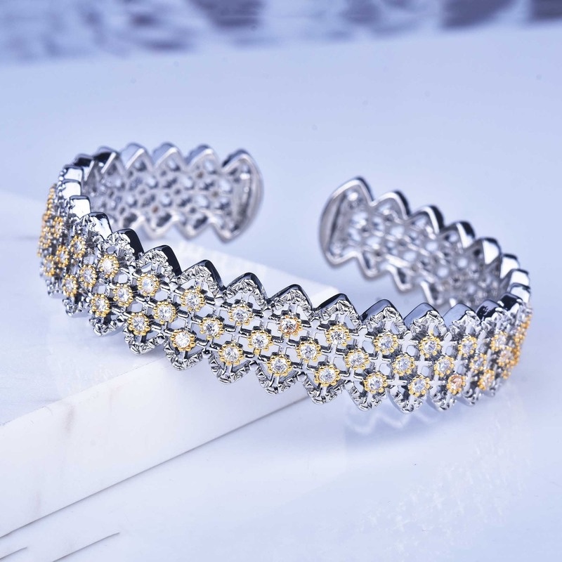 Italian Handmade Brushed Craft Vintage Palace Style Mesh Full Diamond Bracelet