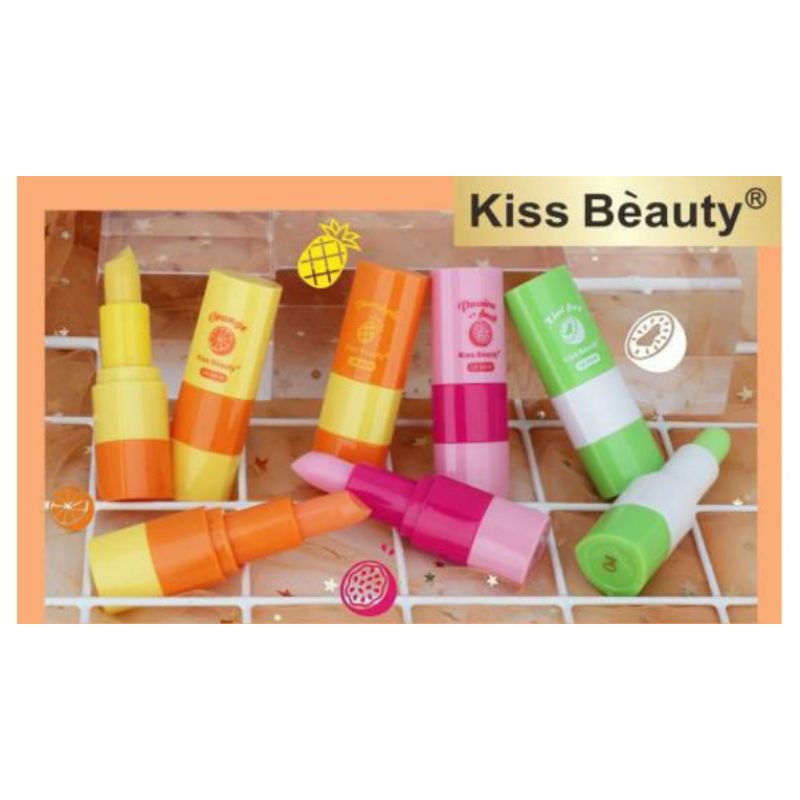 PER 6PCS LIPSTIK | LIP BALM KISS BEAUTY FRUITY 99% PINK BIBIR HARUM FRUITY NO.35828