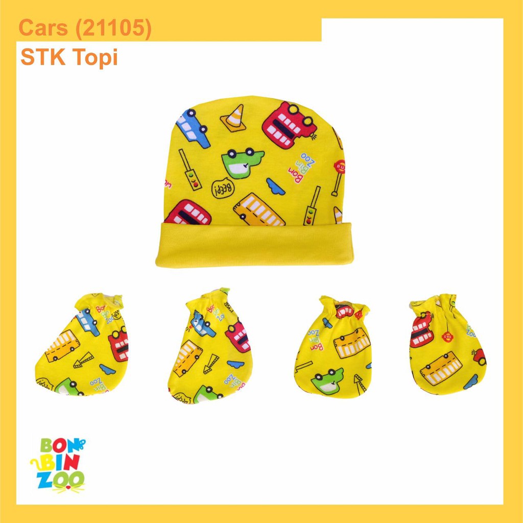 Bonbinzoo 1set topi + sarung tangan + kaki SNI perlengkapan anak / bayi-STK CARS KUNING
