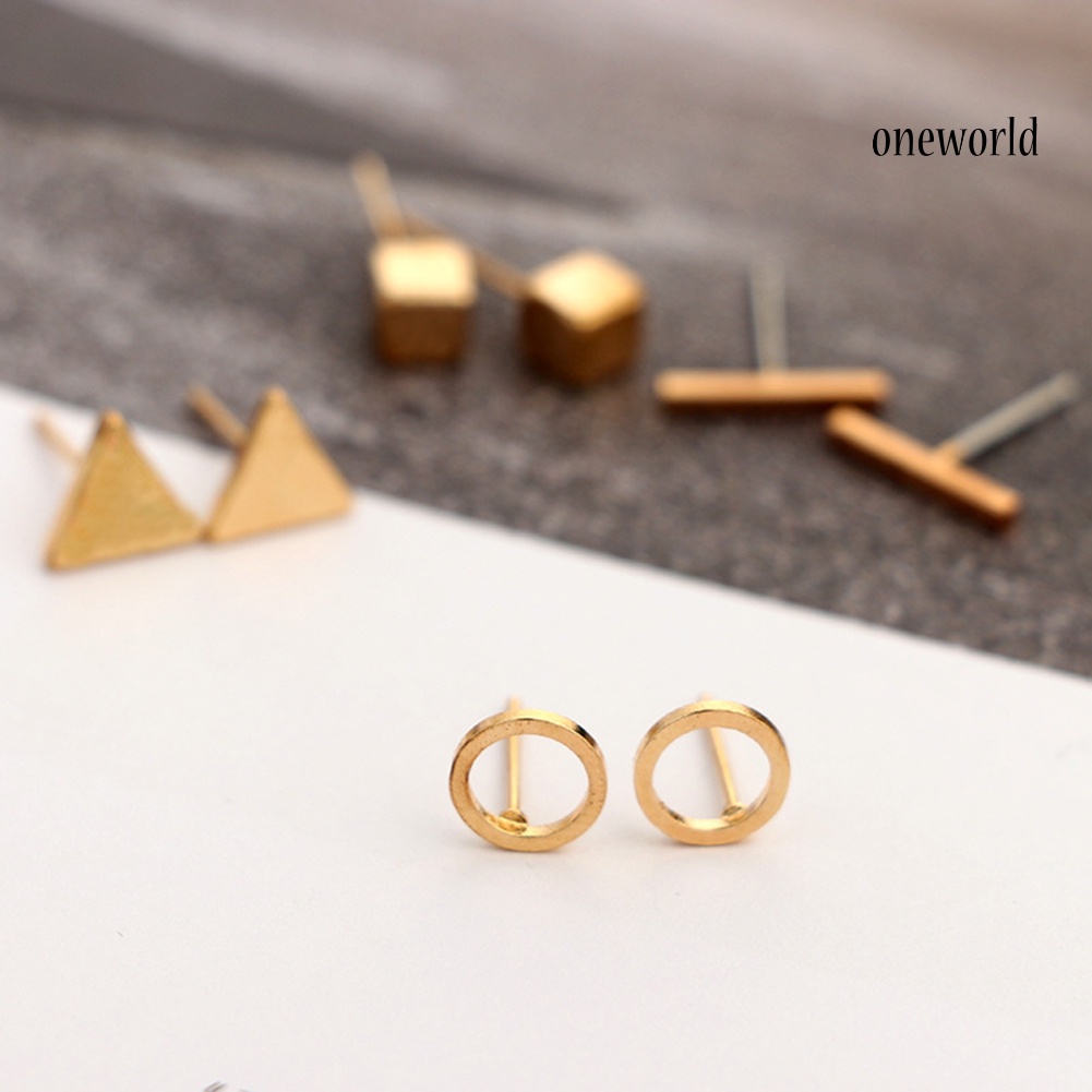 OW@ 8Pcs/Set Fashion Geometric Square Triangle Circle Ear Stud Earrings Women Gift