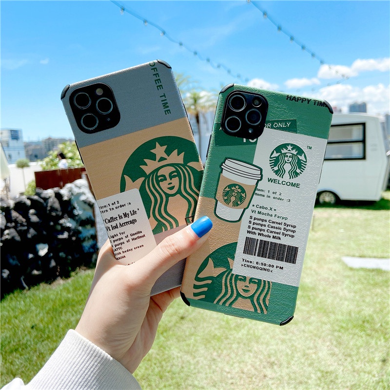 Starbucks Leather shockproof phone case 11 12 PRO MAX XR X XS 6 6s 7 8Plus High Quality material Brand Soft Casing Cover