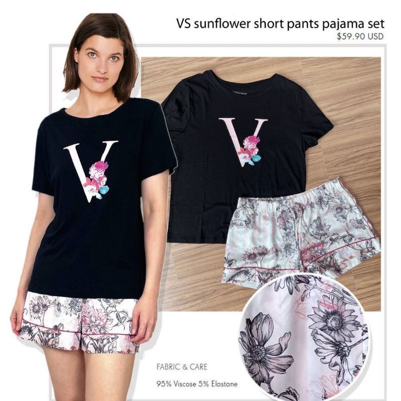 Victoria's Secret Cotton Short Tee-jama - Pajamas Set - Baju Tidur VS CP Baju Pendek Celana Pendek