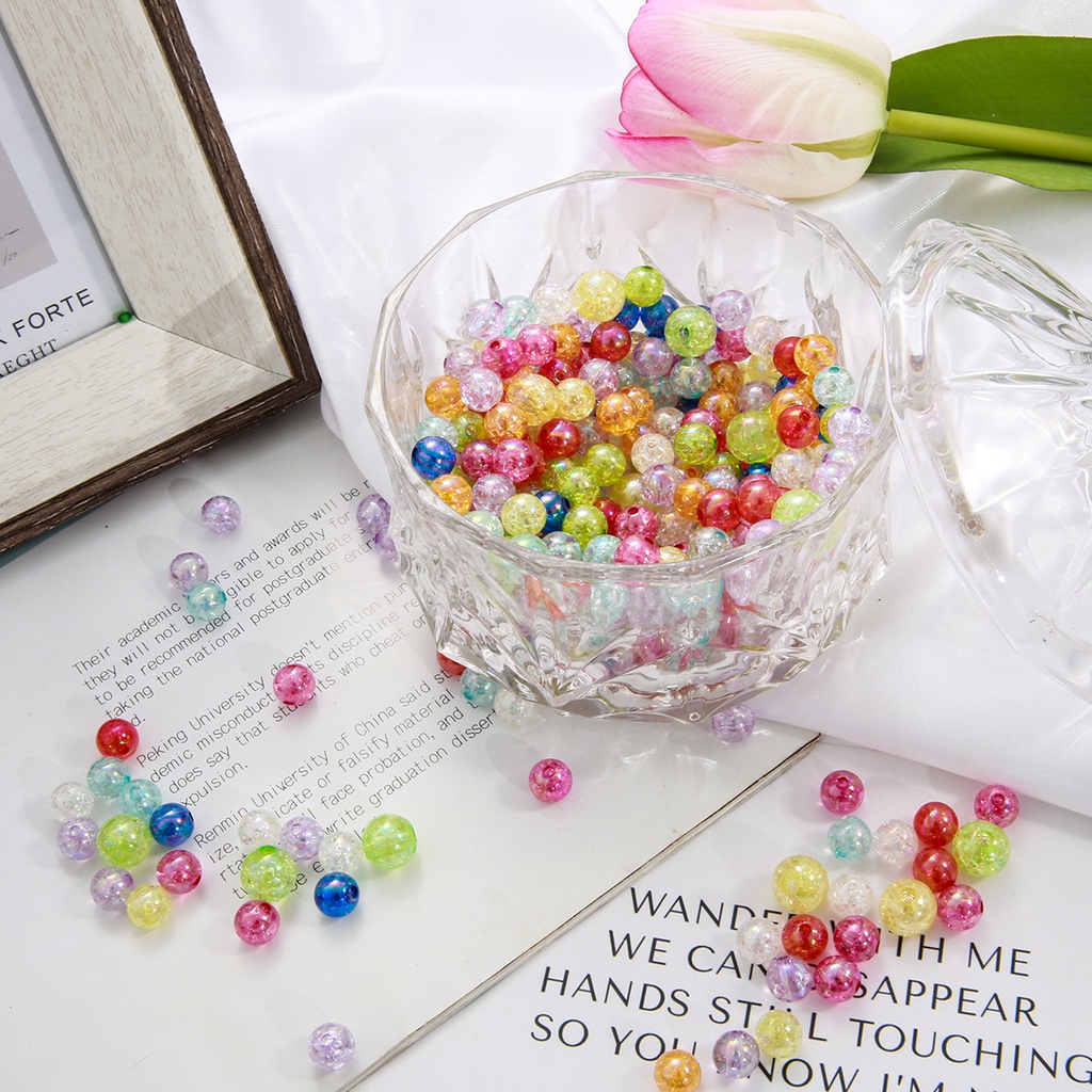 8/10mm 50 pcs Acrylic Beads Colorful Gelembung Kristal Beads Untuk Wanita Dekorasi Perhiasan Membuat Aksesoris DIY Gelang