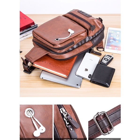 Tas Selempang Pria Kulit PU Tas Pria Jalan Sling Bag leather TP7713