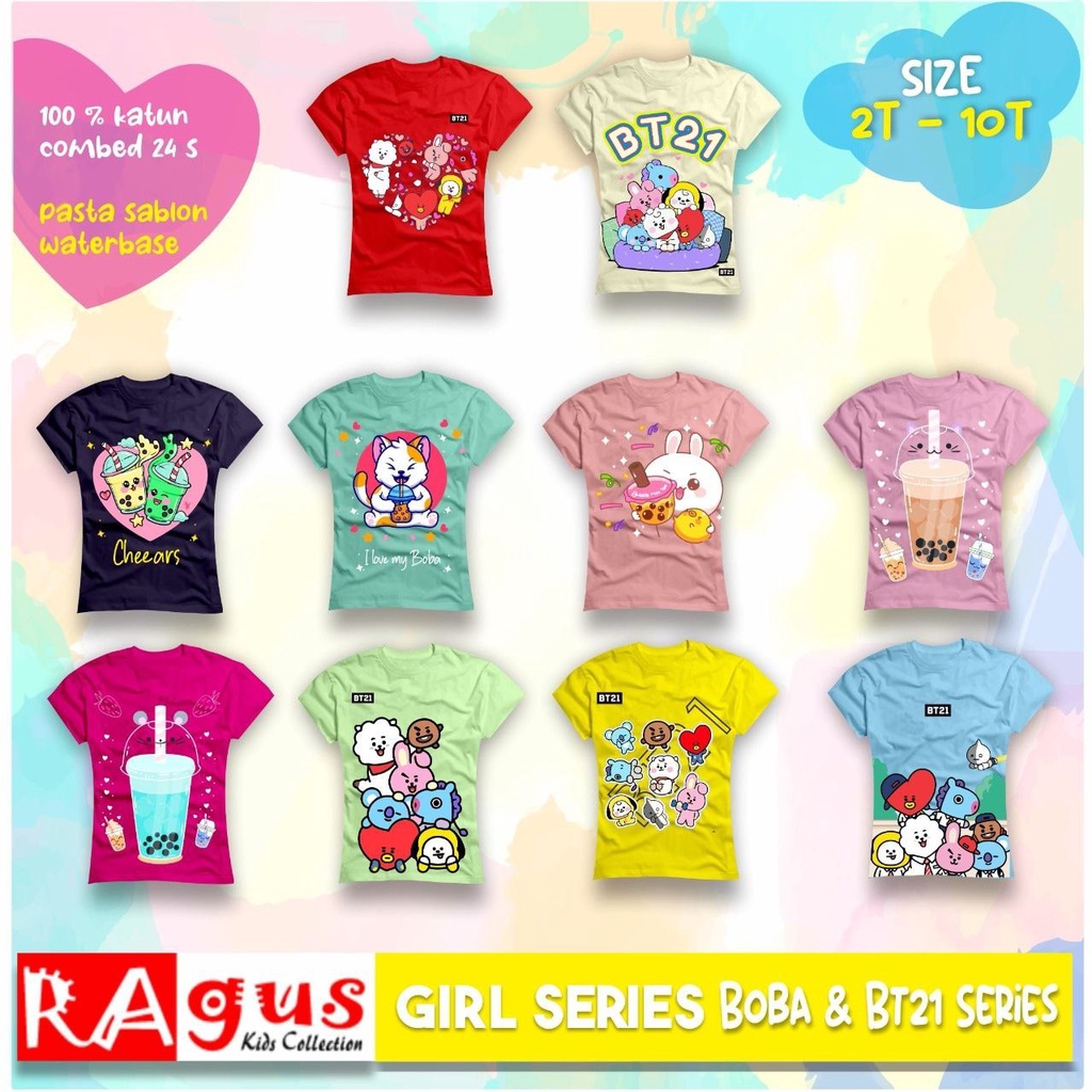 Baju Atasan Kaos Harian Anak Perempuan Branded Premium Distro Ragus Umur 2 4 6 8 10 Tahun Bahan Cott
