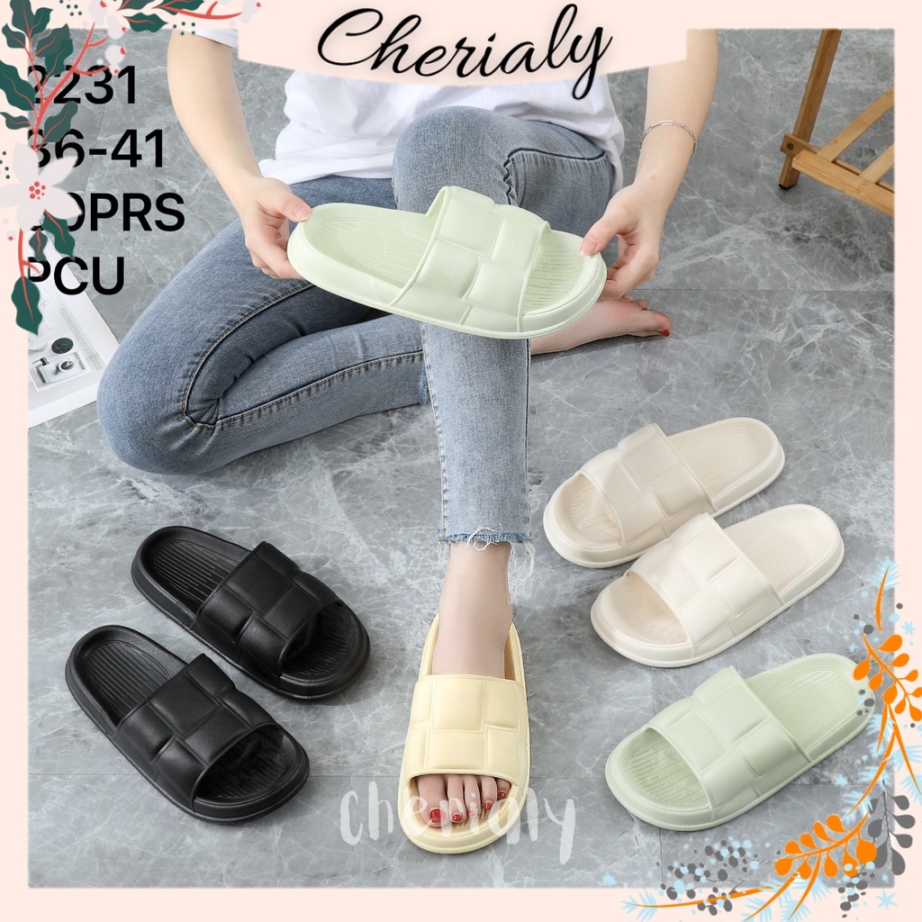 BALANCE Sandal Slop Jelly Wanita Import Sol Tebal Empuk Elastis Motif Square Pattern 2231