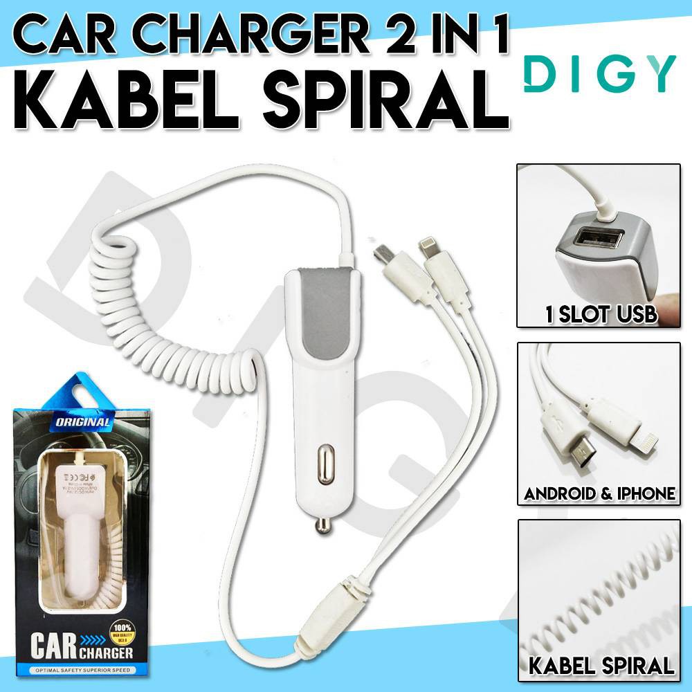 Car Charger 2 IN 1 Kabel Spiral Charger Mobil