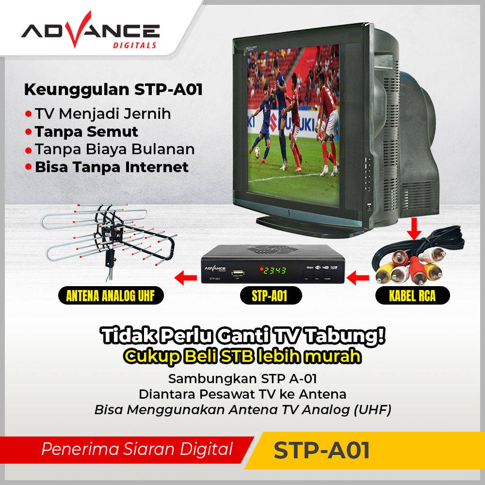 【READY STOCK】 Advance Set Top Box TV Digital Receiver Penerima Siaran Full HD/ STB Wifi Bisa Youtube DVB-T2 STP A01 (Bisa dapet semua channel )