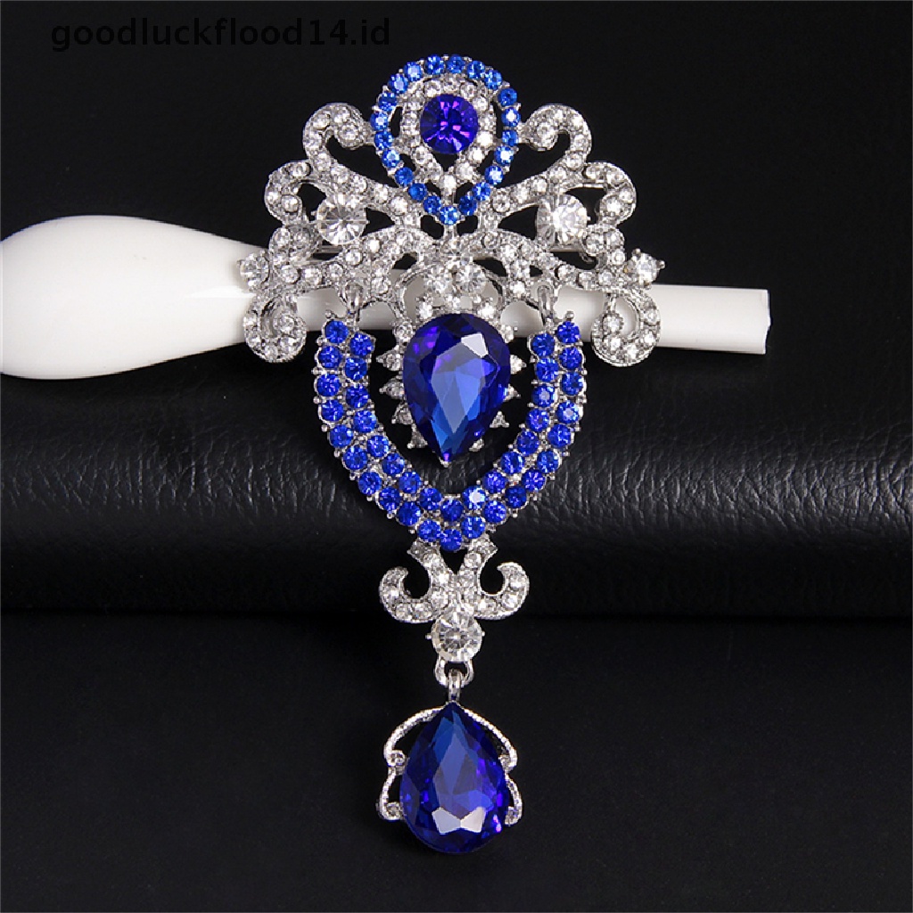 [OOID] Silver Large Flower Bridal Brooch Rhinestone Crystal Diamante Wedding Broach Pin ID