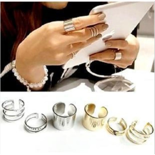 Cincin HIPHOP D22 Wanita 3Pc Set Punk Metal Ring Gaya Korea Fashion Perhiasan Wanita Women Rings