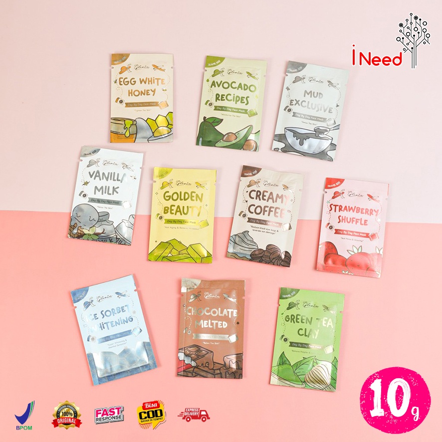 (INEED) (10 gram) LEA GLORIA FACE MASK - LEA GLORIA MASKER SERBUK - KEMASAN TRAVEL  SIZE 10gr