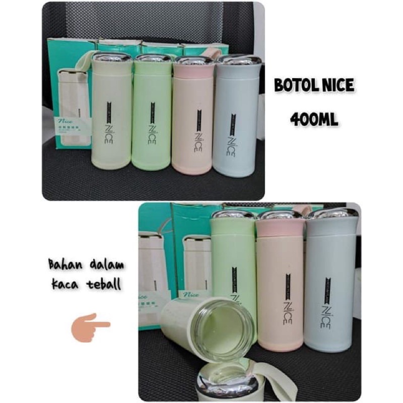 [BISA COD] BOTOL KACA TERMURAH/ BOTOL MINUM KACA NICE BELING / TERMOS NICE IMPORT 400ML